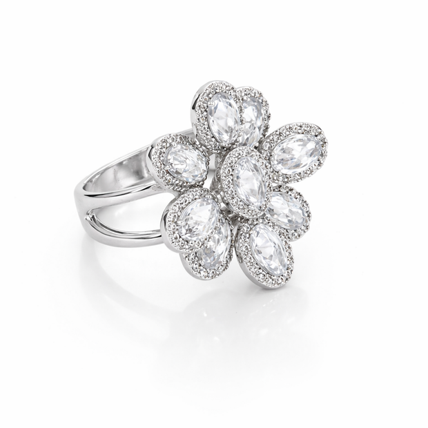 White Blossom Oval Cluster Ring