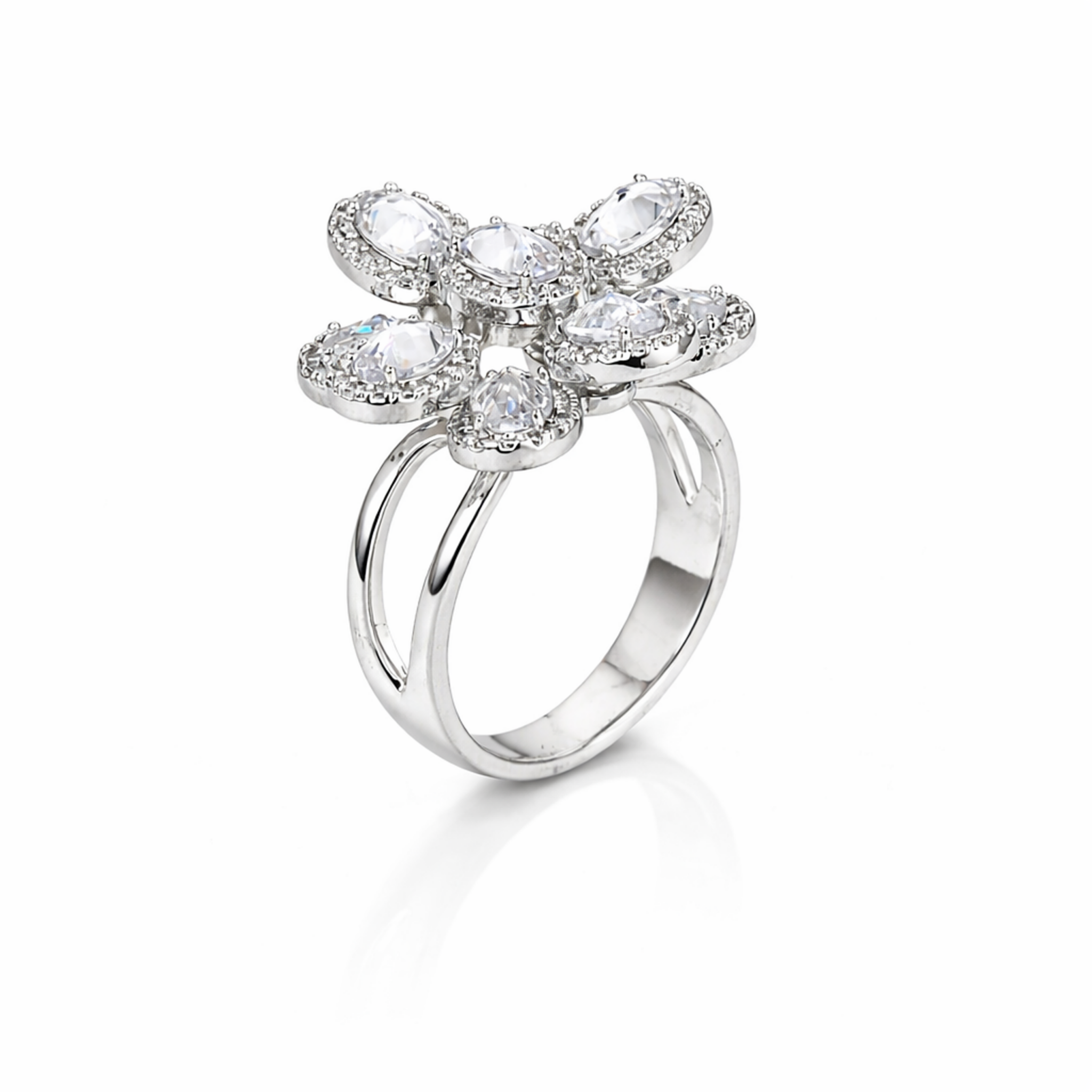 White Blossom Oval Cluster Ring