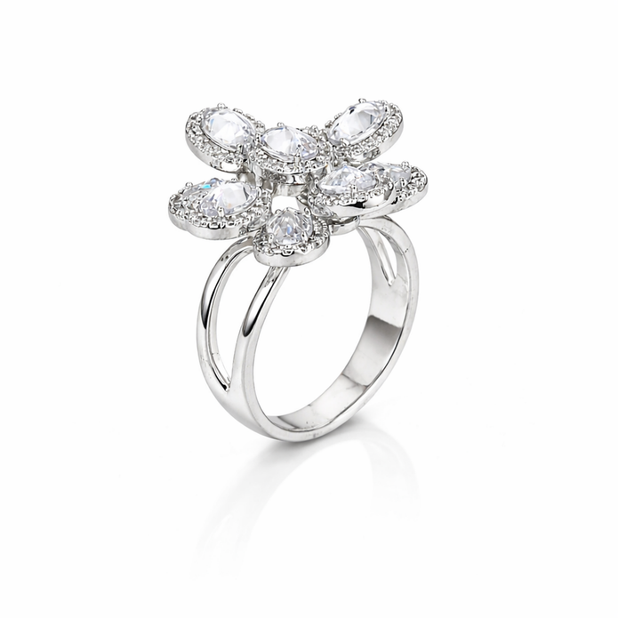 White Blossom Oval Cluster Ring