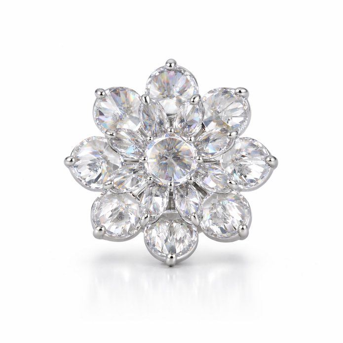White Crystal Blossom Ring
