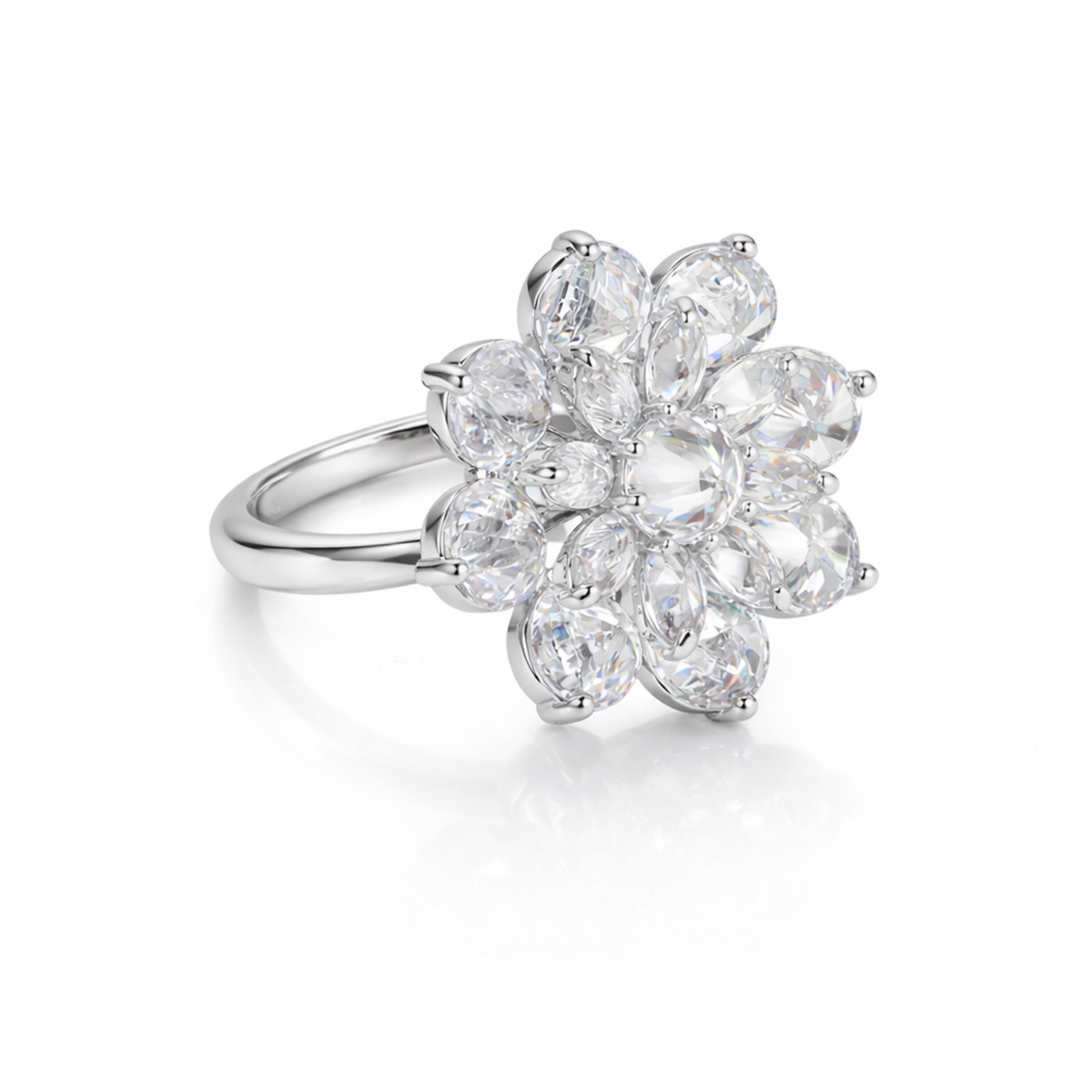 White Crystal Blossom Ring