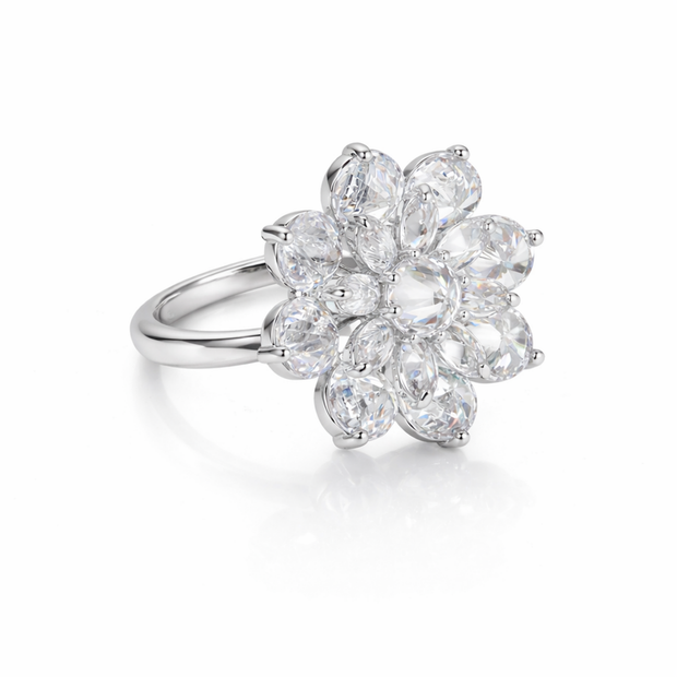 White Crystal Blossom Ring