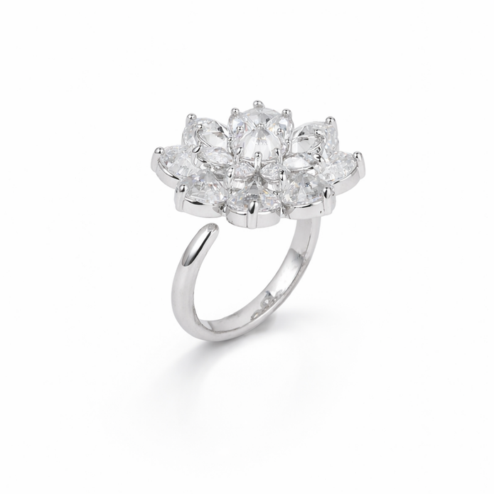 White Crystal Blossom Ring