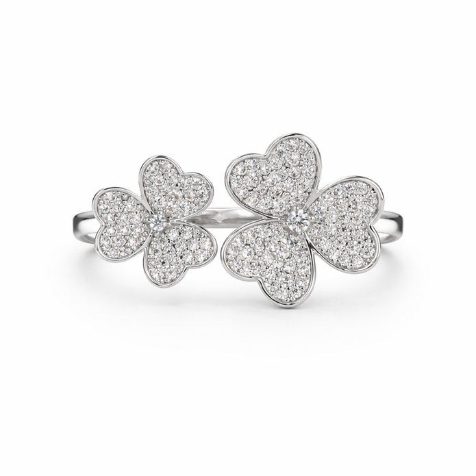 Double Clover Pavé Ring