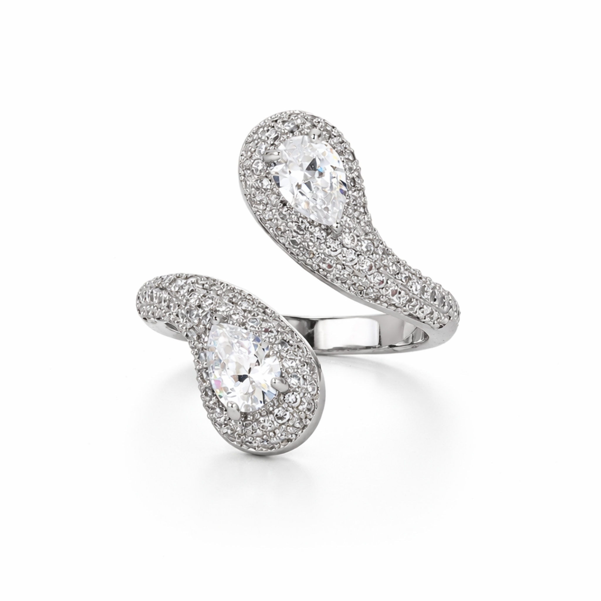 Twin Teardrop Pavé Bypass Ring