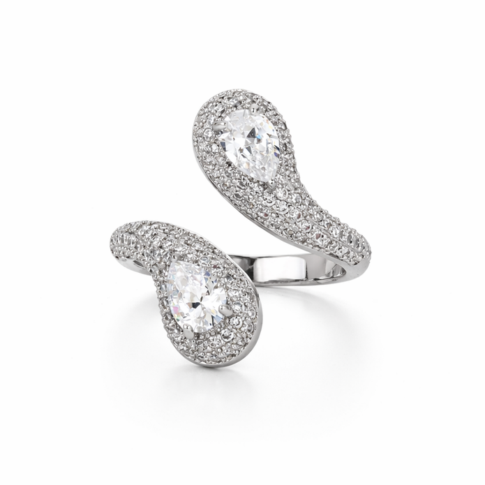 Twin Teardrop Pavé Bypass Ring