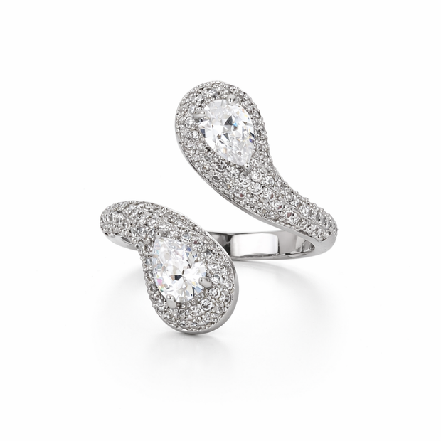 Twin Teardrop Pavé Bypass Ring