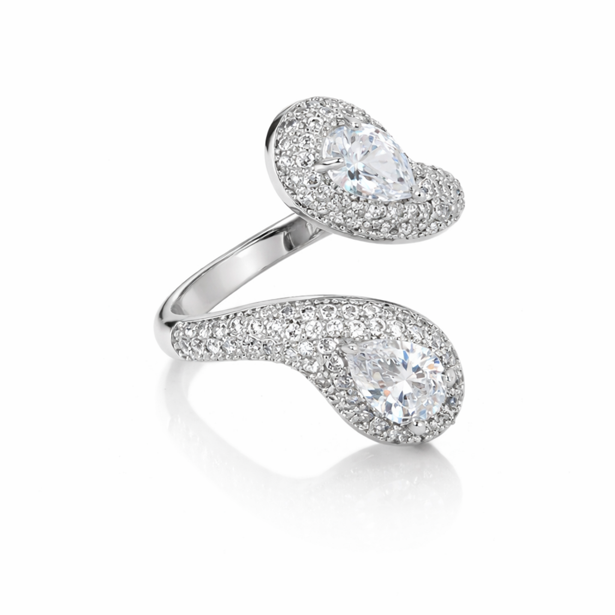 Twin Teardrop Pavé Bypass Ring