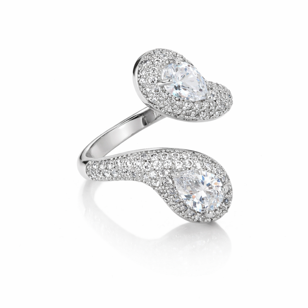 Twin Teardrop Pavé Bypass Ring