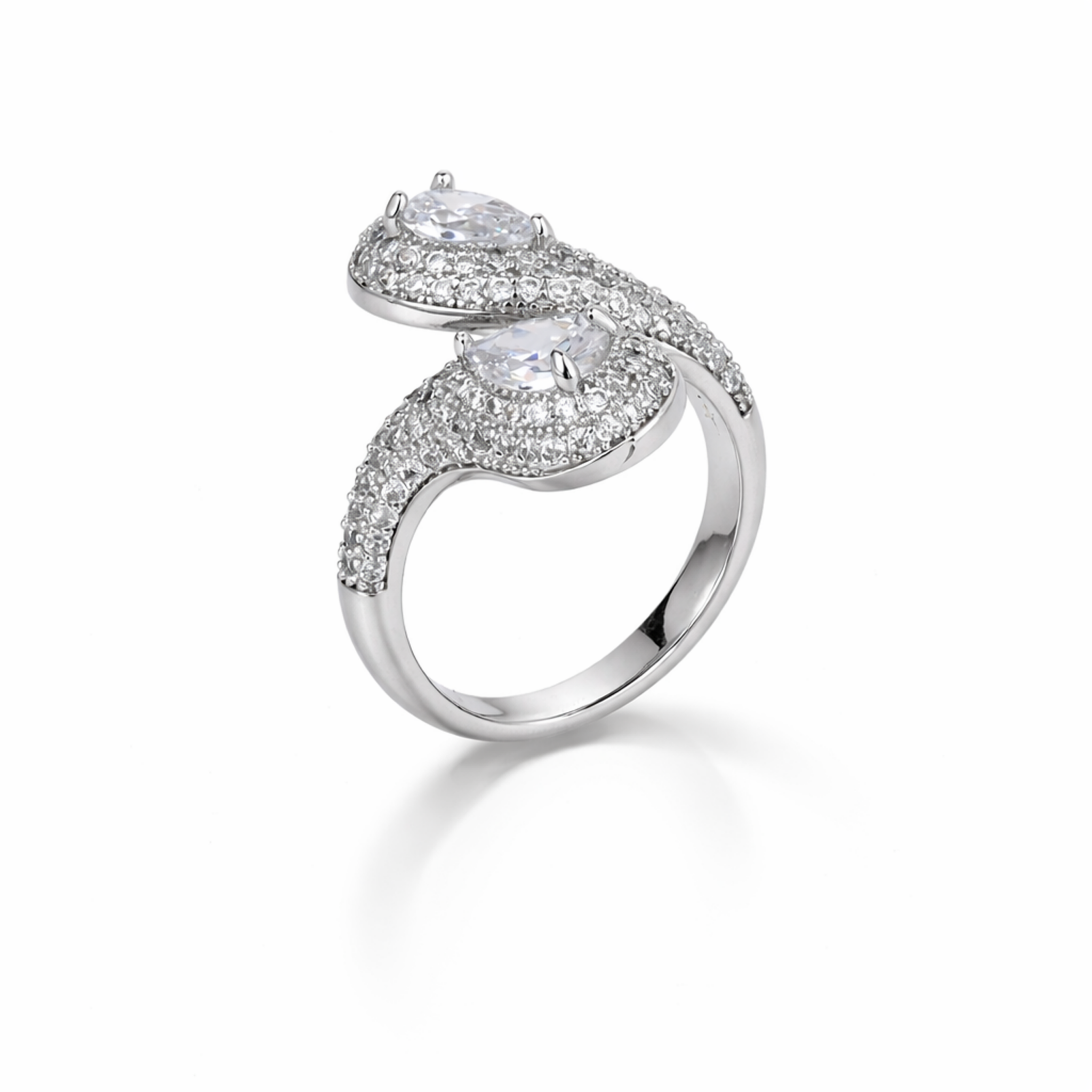 Twin Teardrop Pavé Bypass Ring