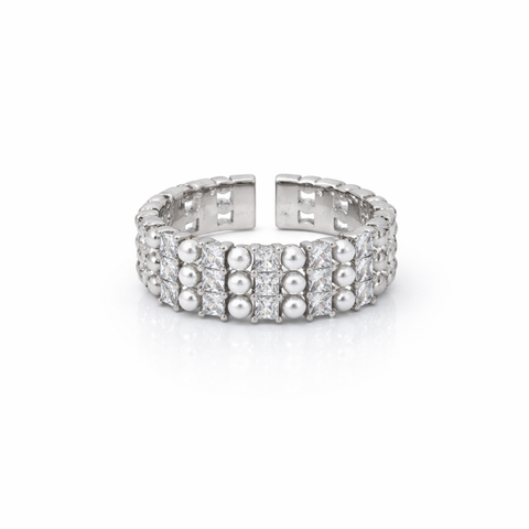 Pearl & Crystal Lattice Band Ring