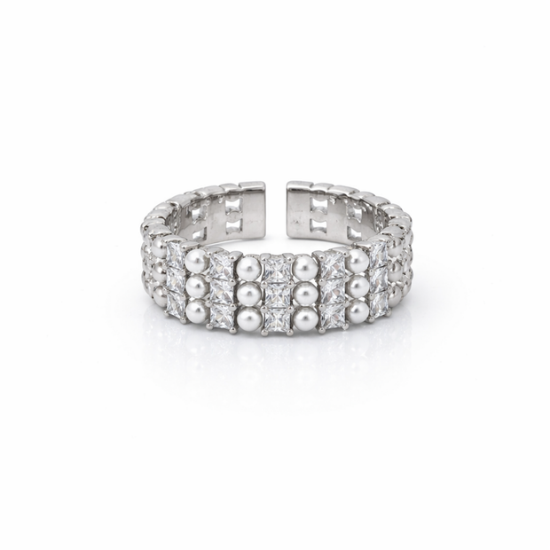 Pearl & Crystal Lattice Band Ring