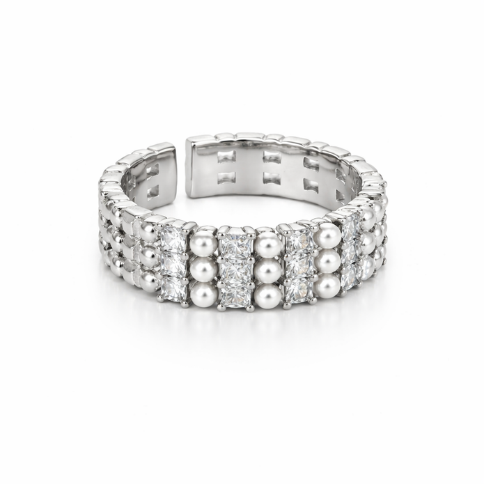 Pearl & Crystal Lattice Band Ring