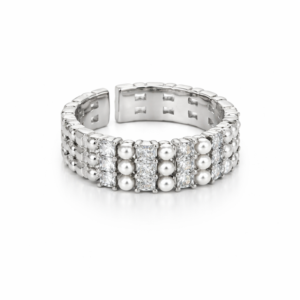Pearl & Crystal Lattice Band Ring