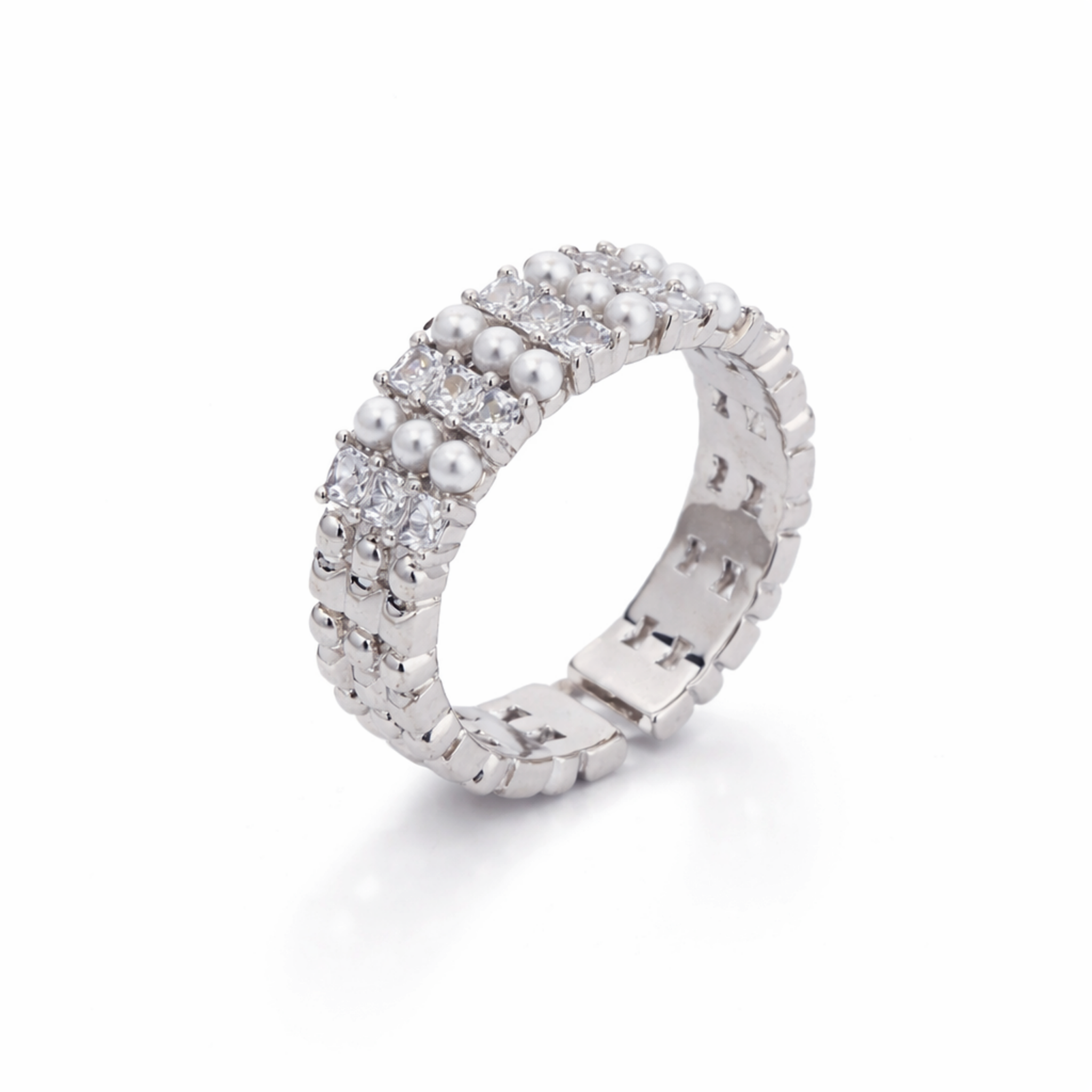 Pearl & Crystal Lattice Band Ring