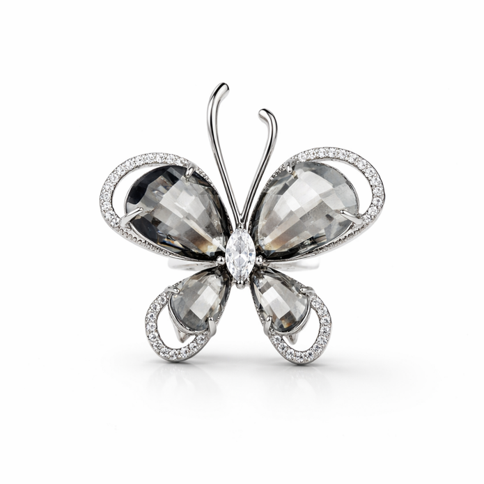 Smoky Butterfly Statement Ring