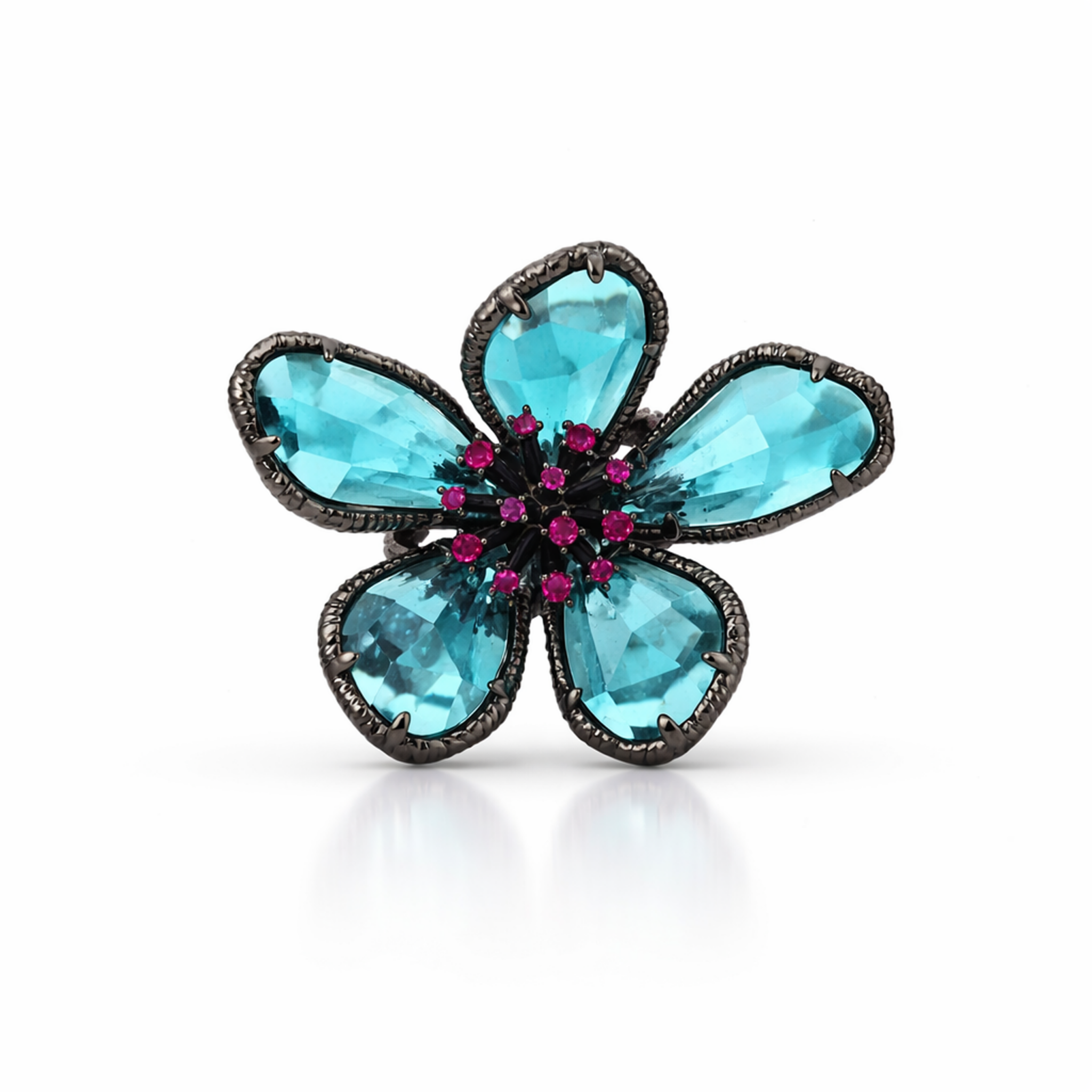 Midnight Teal Blossom Ring
