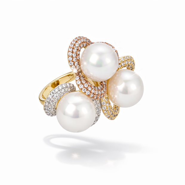 Tri-Gold Pearl Cluster Ring