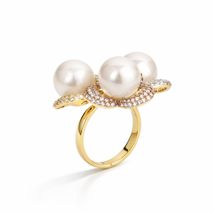 Tri-Gold Pearl Cluster Ring