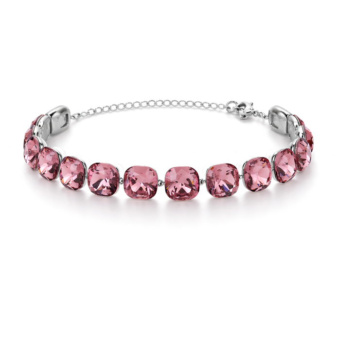 Cushion-cut crystal adjustable bracelet — variable colour - Rose pink