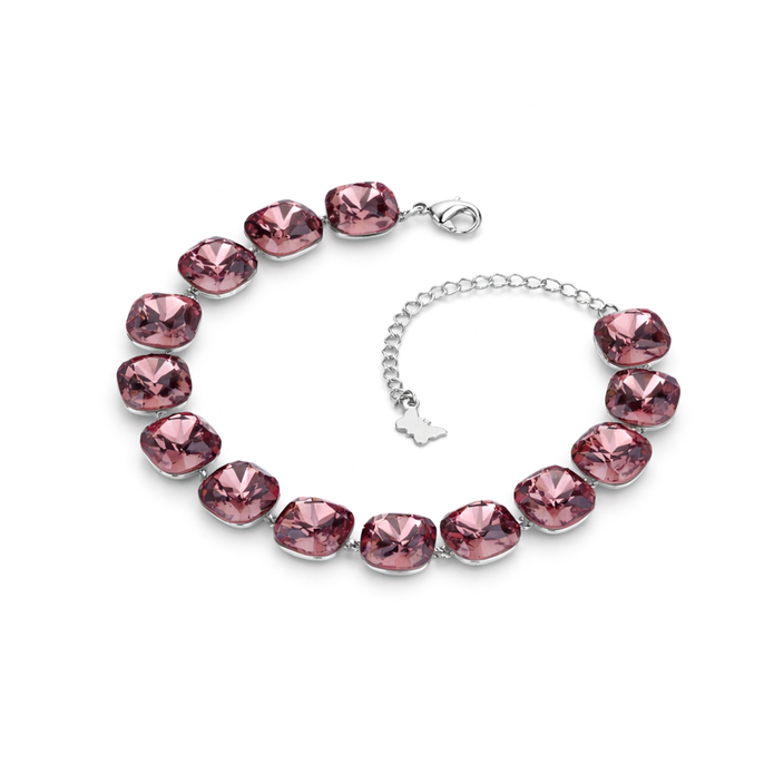 Cushion-cut crystal adjustable bracelet — variable colour - Rose pink