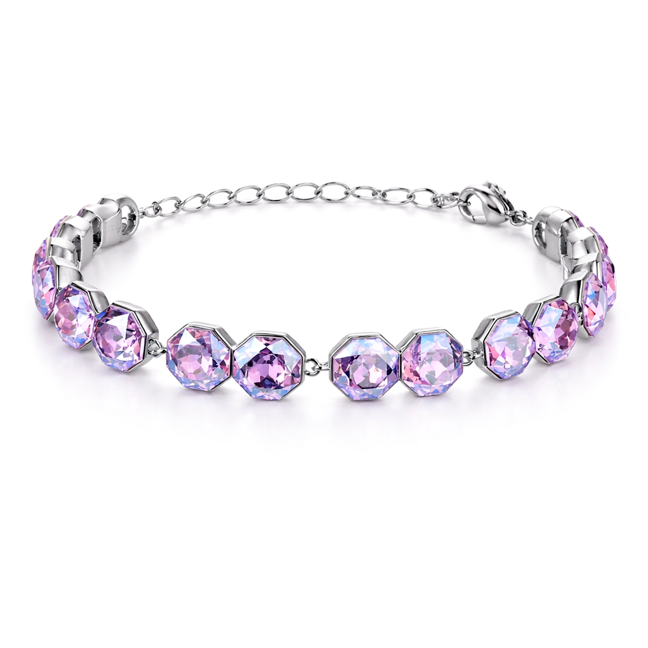 Octagonal crystal adjustable bracelet — variable colour - Lavender