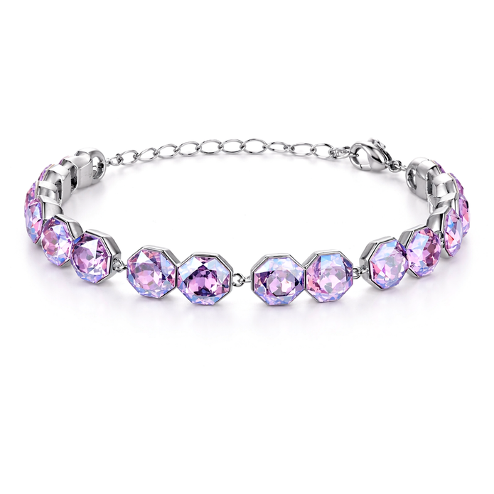 Octagonal crystal adjustable bracelet — variable colour - Lavender