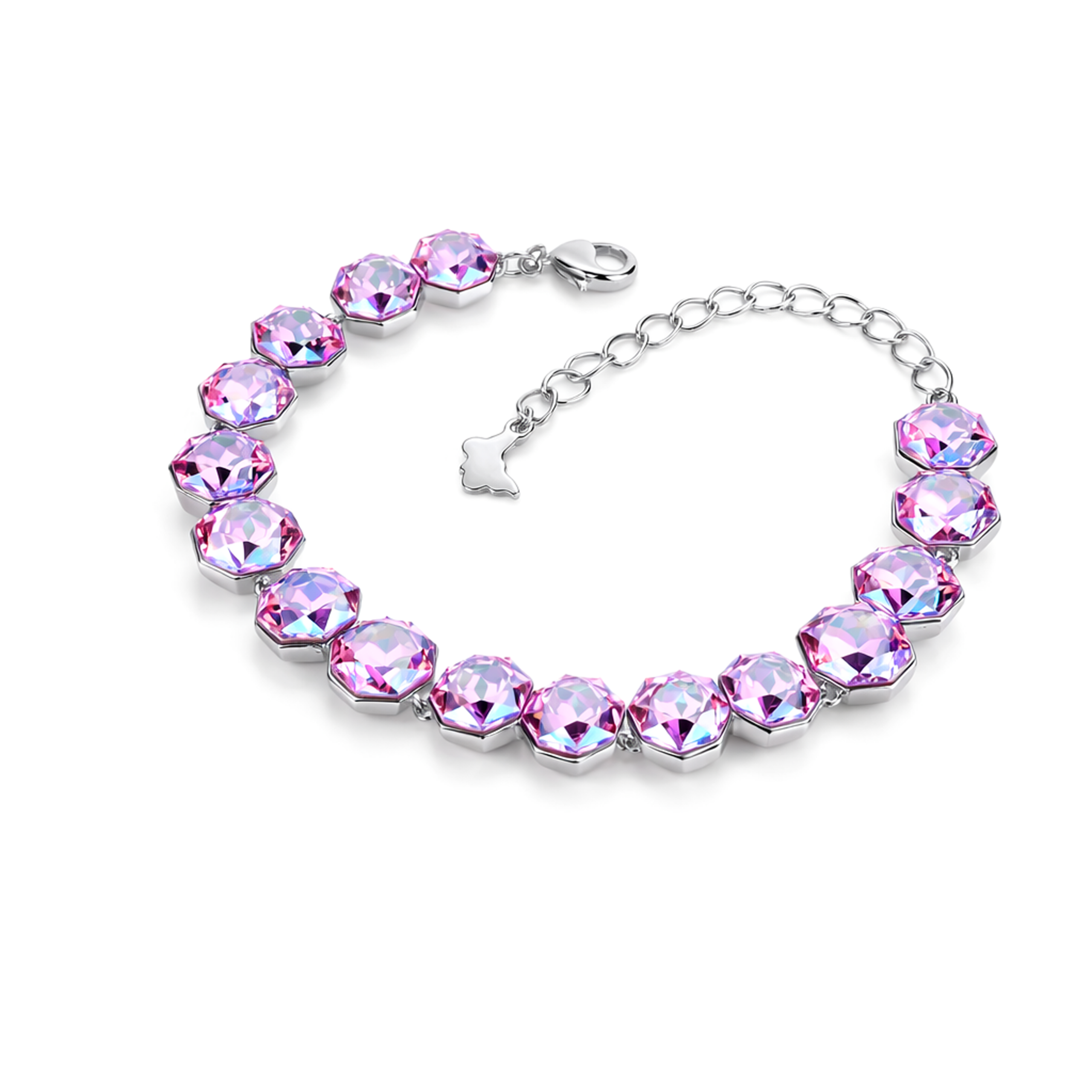 Octagonal crystal adjustable bracelet — variable colour - Lavender