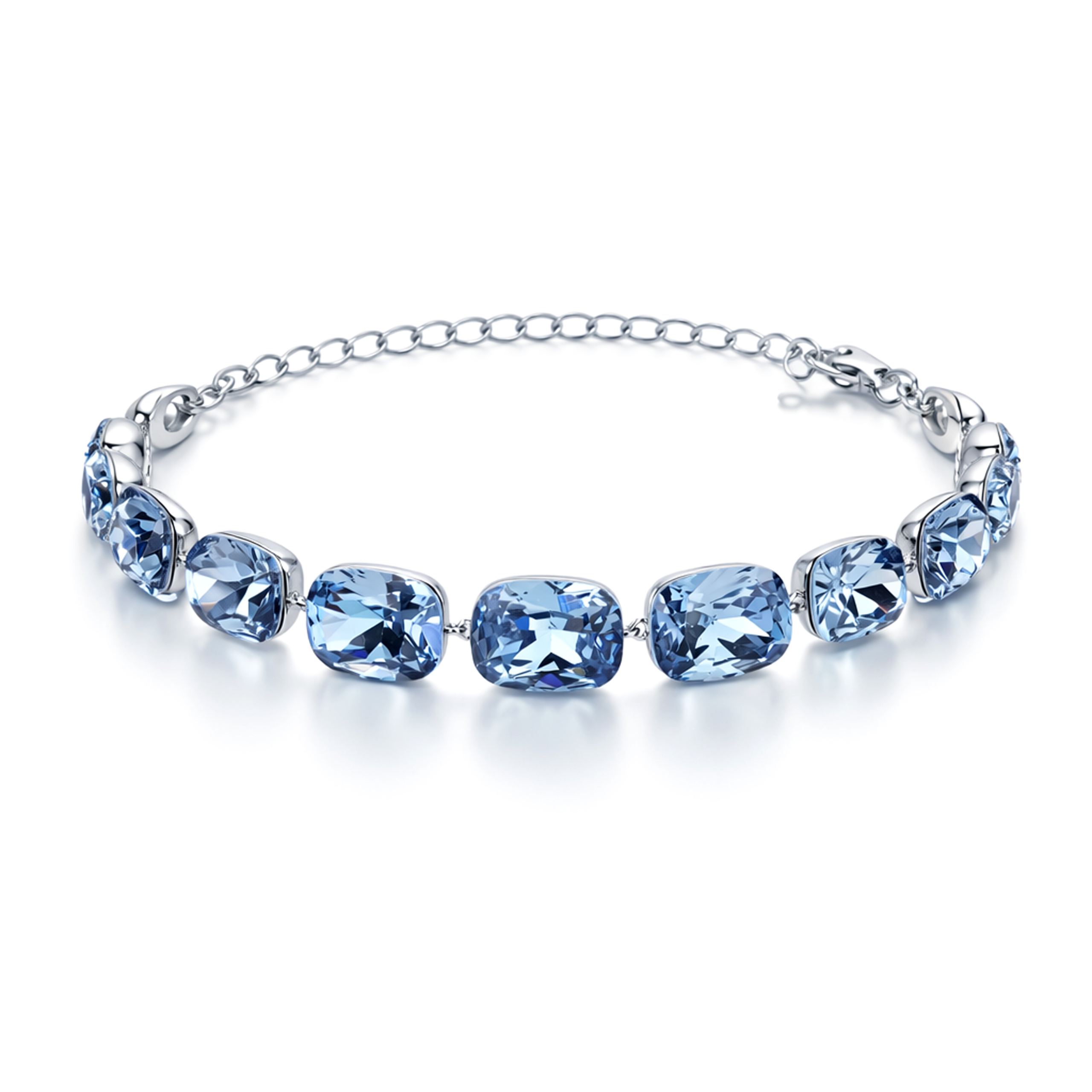 Cushion-cut crystal adjustable bracelet — variable colour - Sky Blue