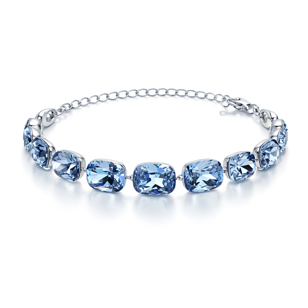 Cushion-cut crystal adjustable bracelet — variable colour - Sky Blue