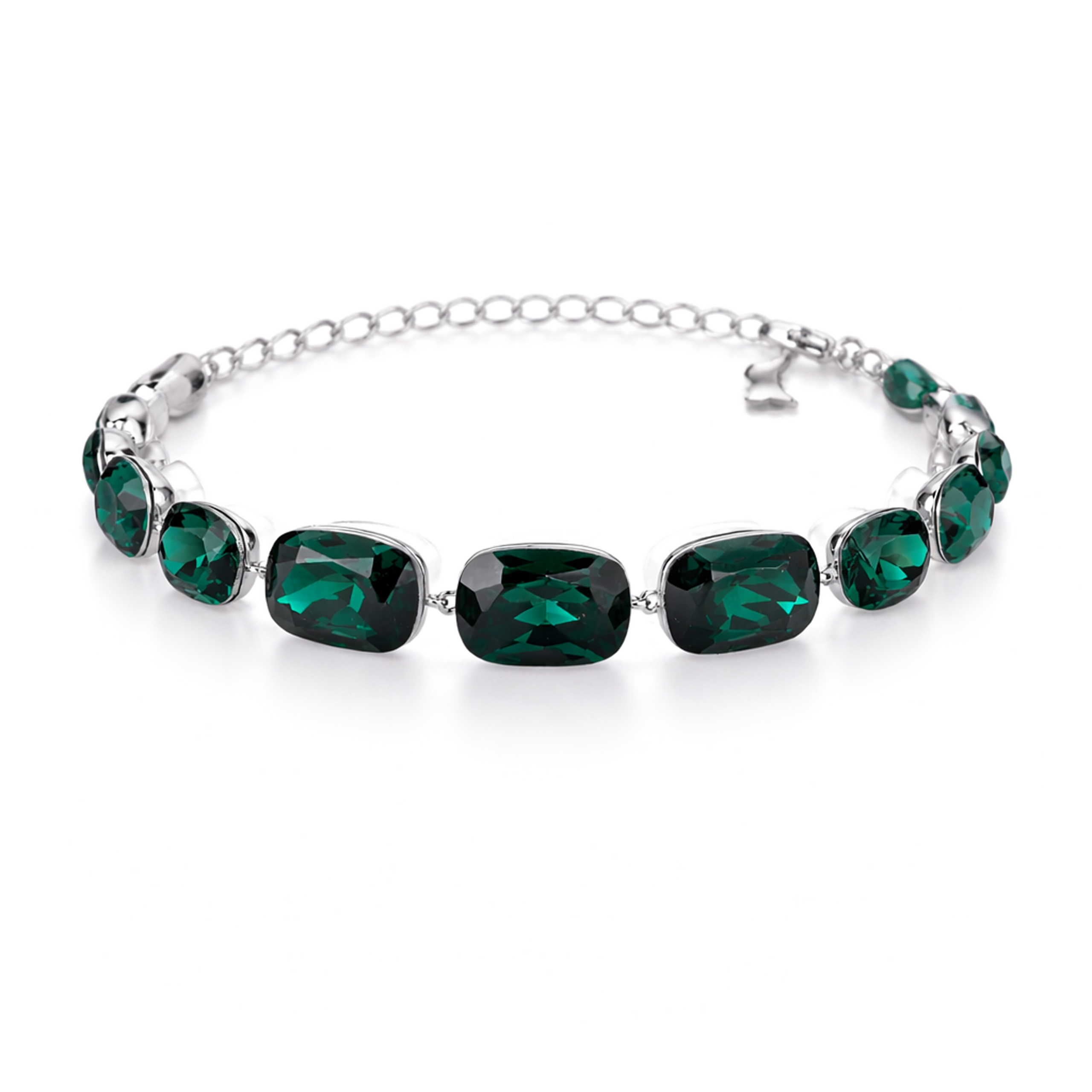 Cushion-cut crystal adjustable bracelet — variable colour - Emerald Green