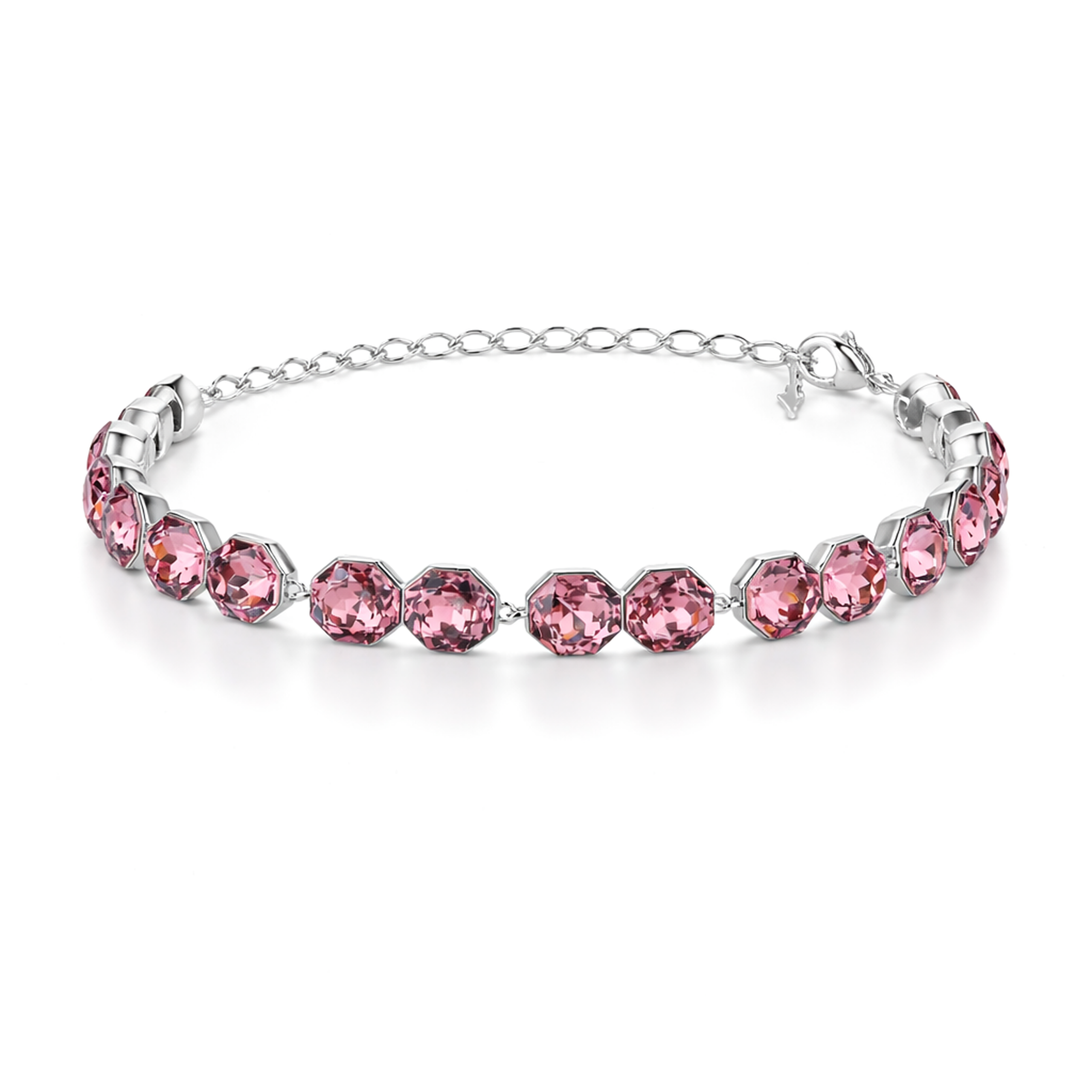 Octagonal crystal adjustable bracelet — variable colour - Rose pink