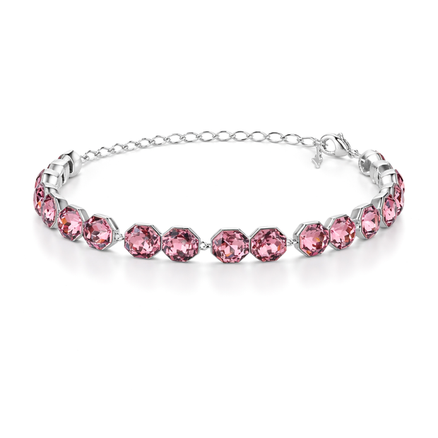 Octagonal crystal adjustable bracelet — variable colour - Rose pink