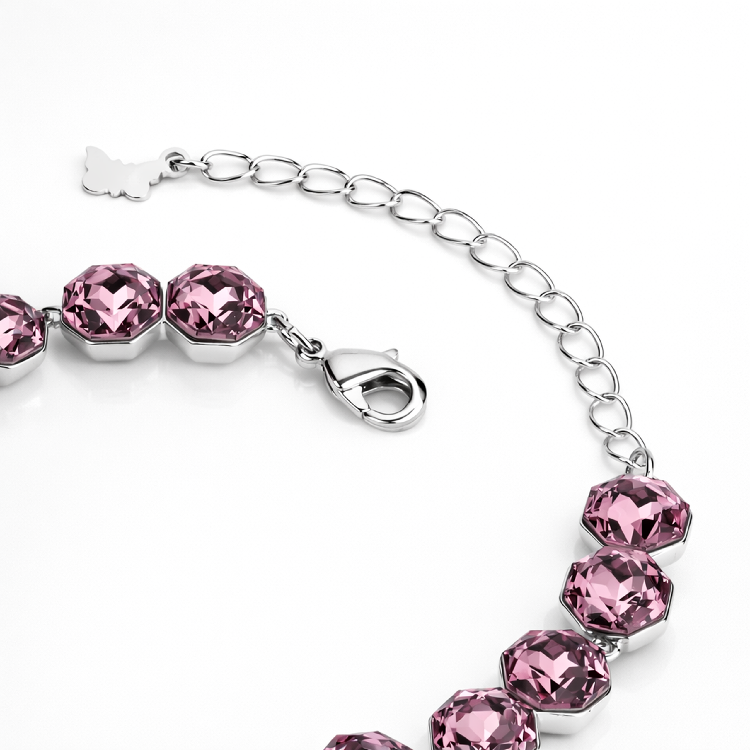 Octagonal crystal adjustable bracelet — variable colour - Rose pink