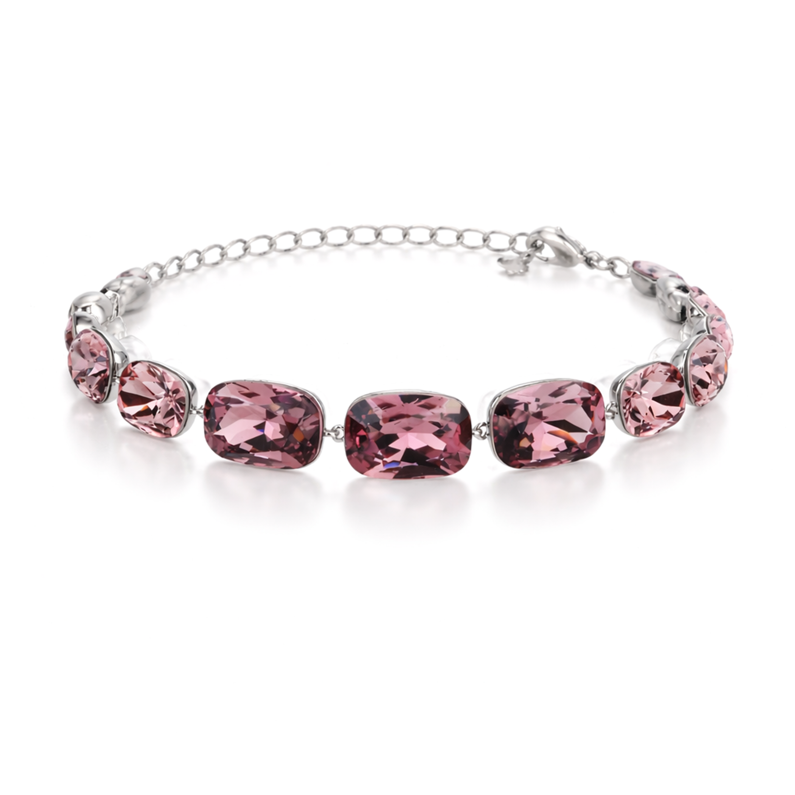 Cushion-cut crystal adjustable bracelet — variable colour - Mauve