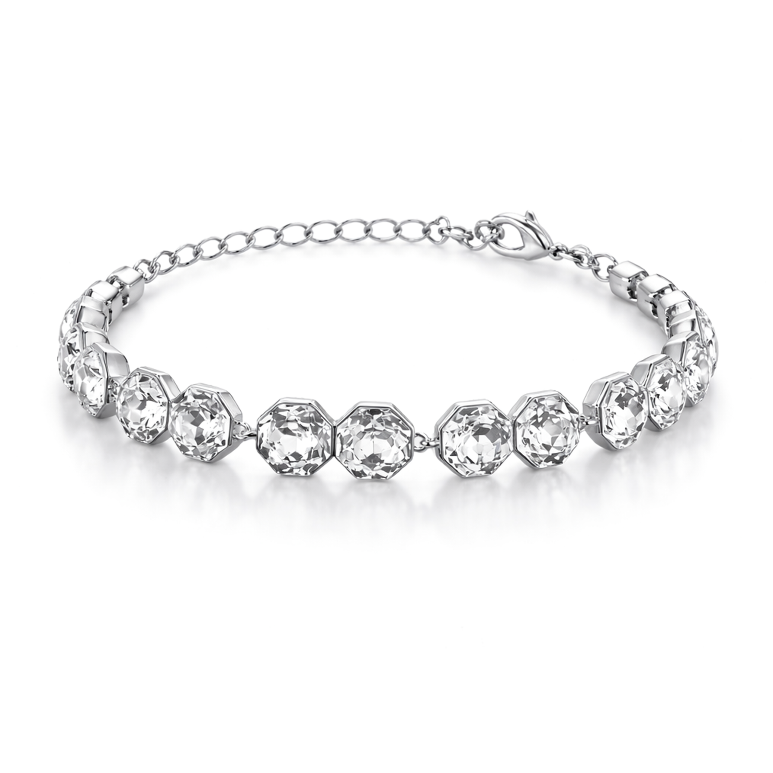 Octagonal crystal adjustable bracelet — variable colour - Clear