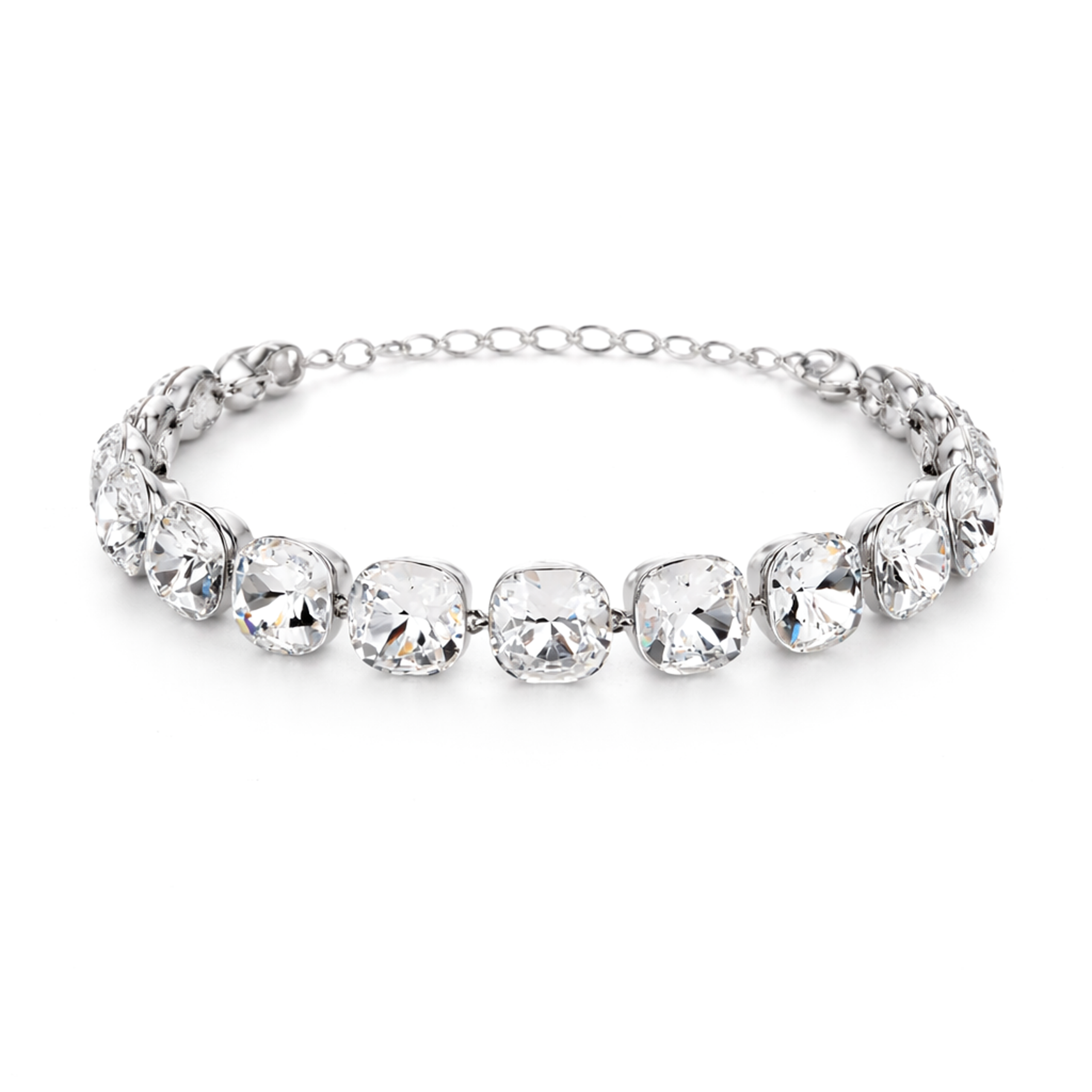 Cushion-cut crystal adjustable bracelet — variable colour - Clear
