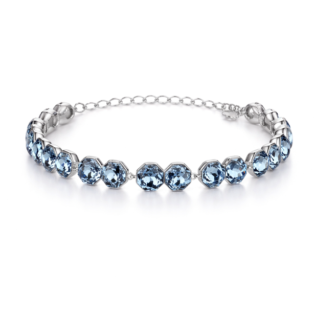 Octagonal crystal adjustable bracelet — variable colour - Aqua Blue
