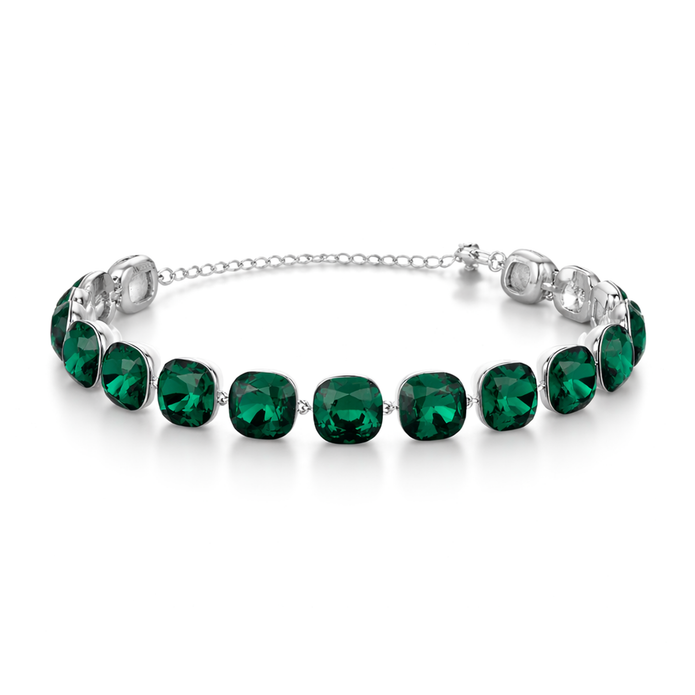 Cushion-cut crystal adjustable bracelet — variable colour - Emerald Green