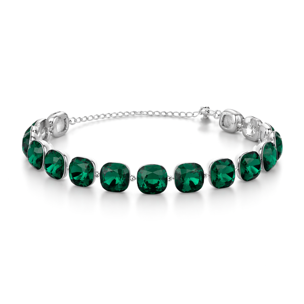 Cushion-cut crystal adjustable bracelet — variable colour - Emerald Green