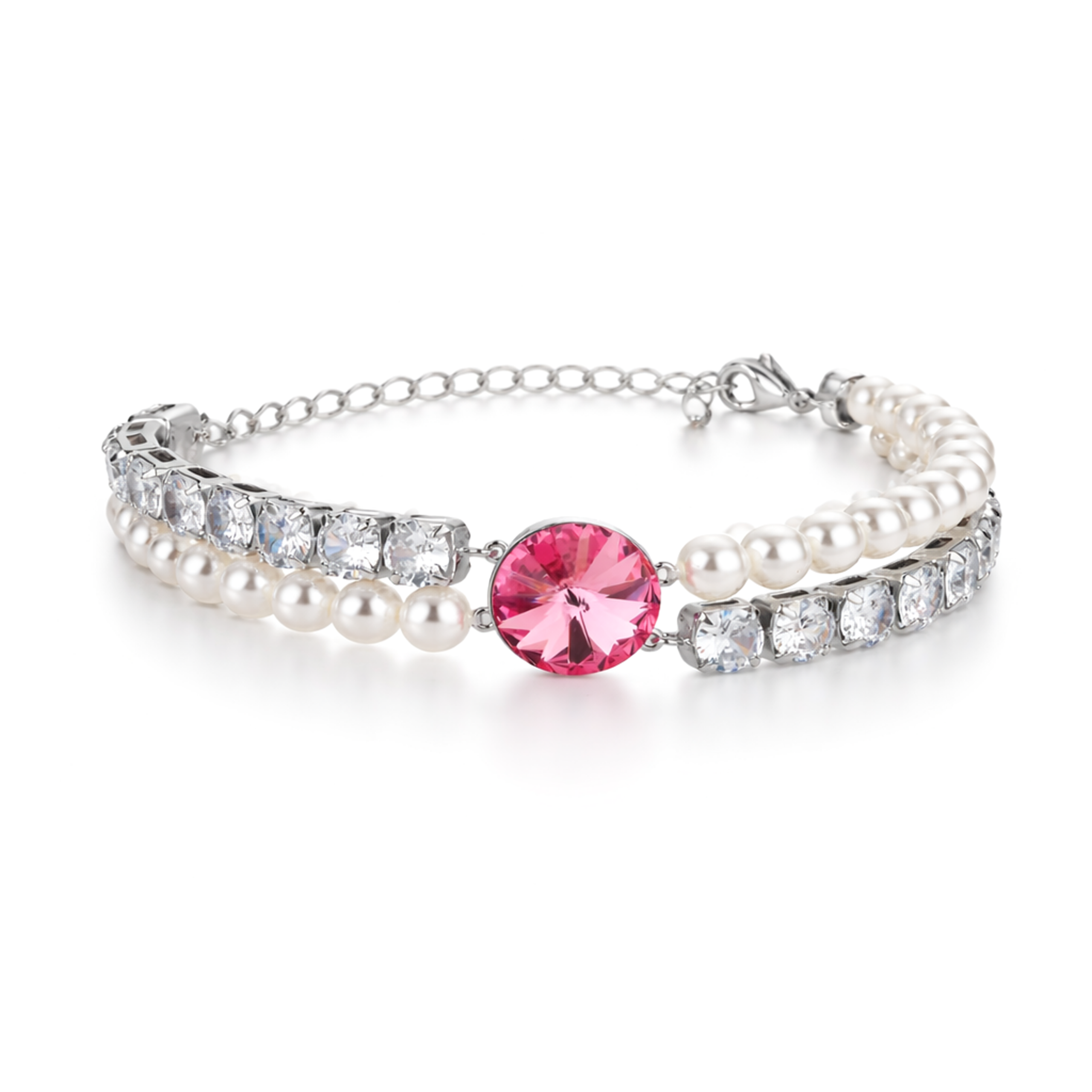 Pearl crystal chain bracelet — variable colour - Rose pink