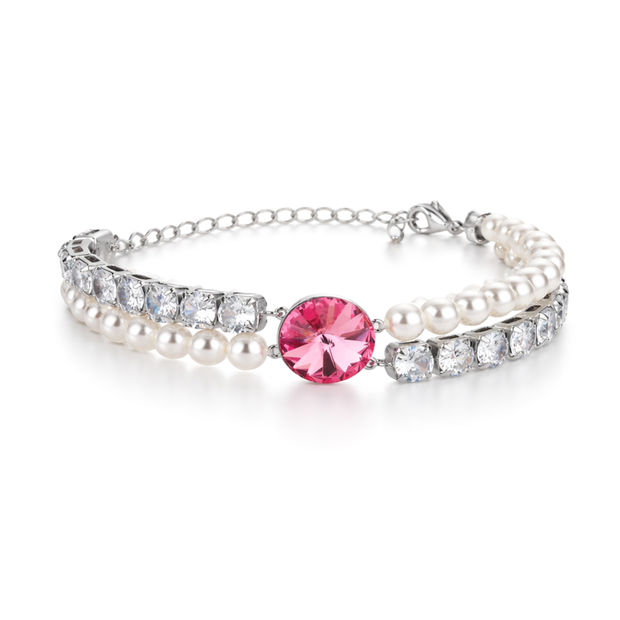 Pearl crystal chain bracelet — variable colour - Rose pink