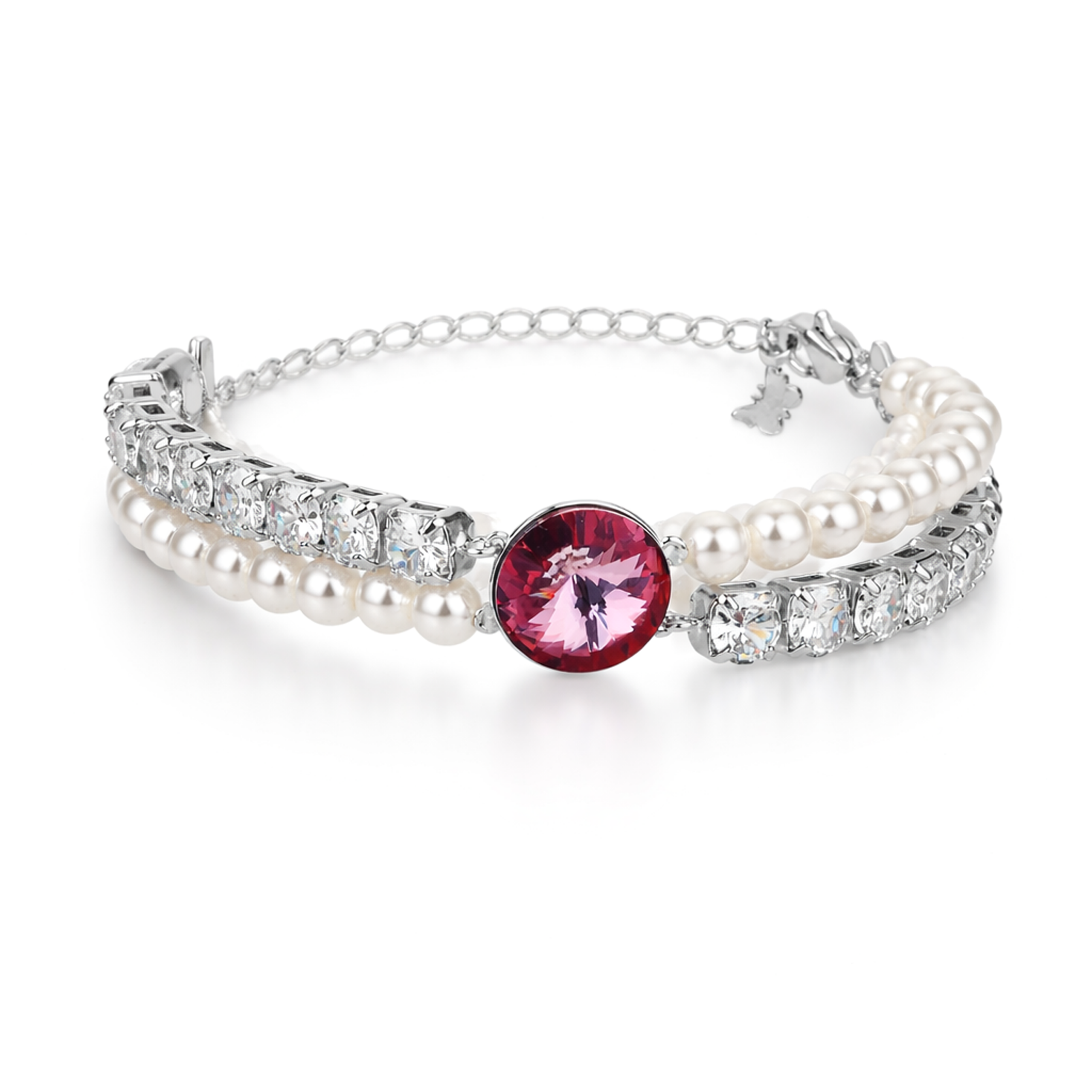 Pearl crystal chain bracelet — variable colour - Fuchsia
