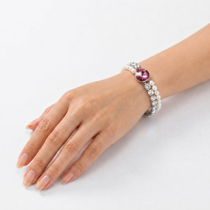 Pearl crystal chain bracelet — variable colour - Fuchsia