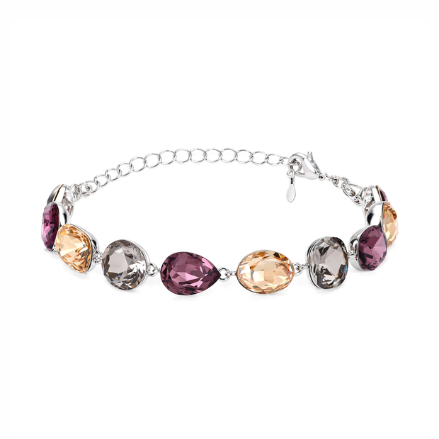 Multi-Colour Mixed Crystal Chain Bracelet Silver
