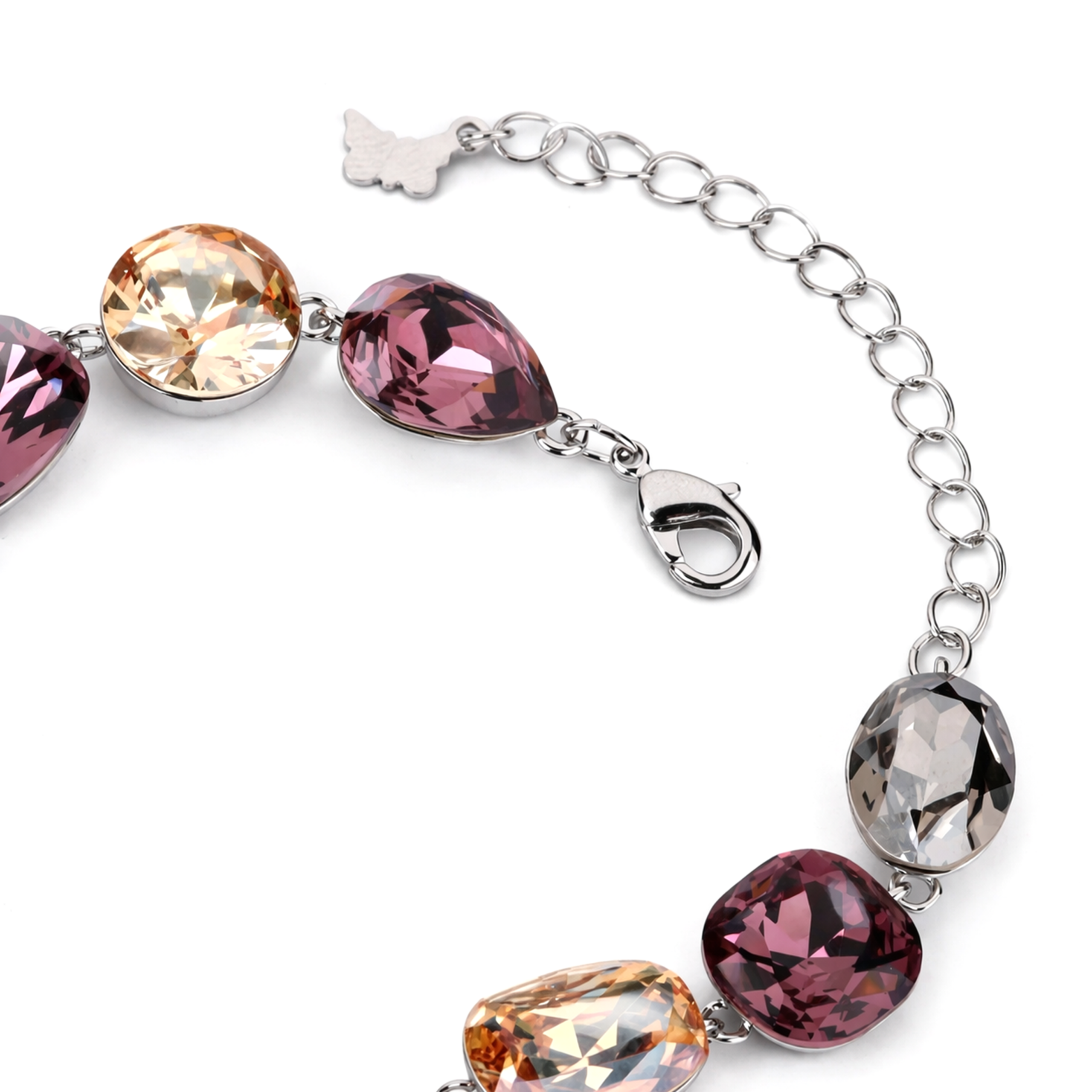 Multi-Colour Mixed Crystal Chain Bracelet Silver