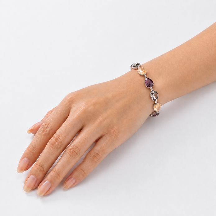 Multi-Colour Mixed Crystal Chain Bracelet Silver