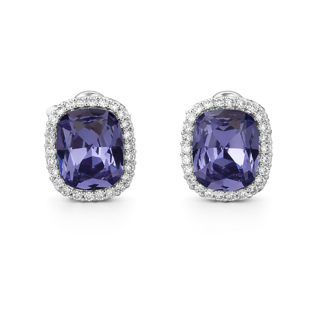 Halo Cushion-Cut Stud Earrings - Amethyst