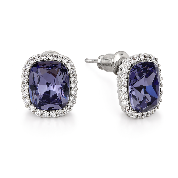 Halo Cushion-Cut Stud Earrings - Amethyst