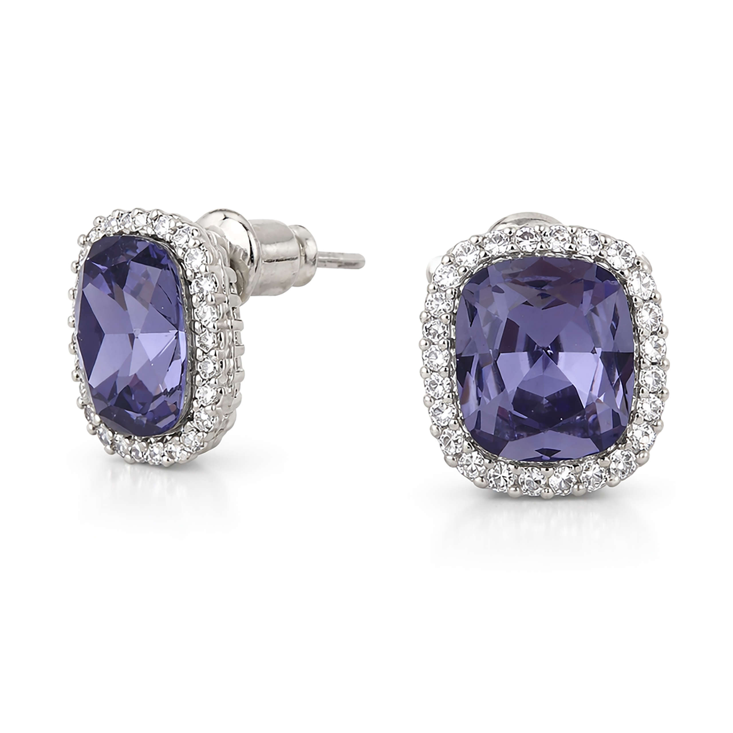 Halo Cushion-Cut Stud Earrings - Amethyst
